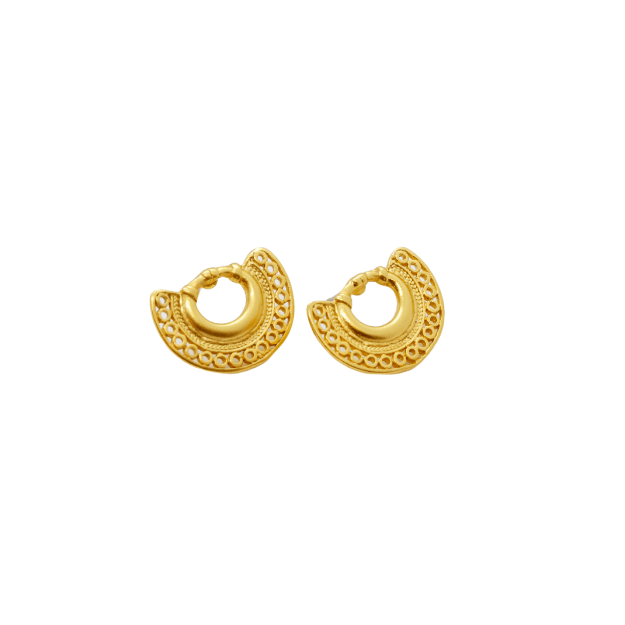 Handcrafted 24K gold plated studs earrings, inspired by ancient Pre-Colombian motifs. Ideal for daily wear or gifting on special occasions like Mother's Day, anniversaries, or birthdays