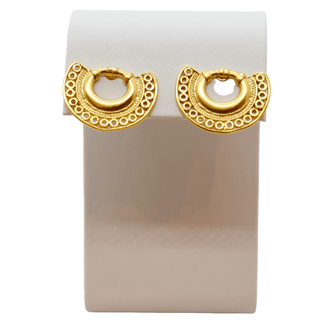 Handcrafted 24K gold plated studs earrings, inspired by ancient Pre-Colombian motifs. Ideal for daily wear or gifting on special occasions like Mother's Day, anniversaries, or birthdays