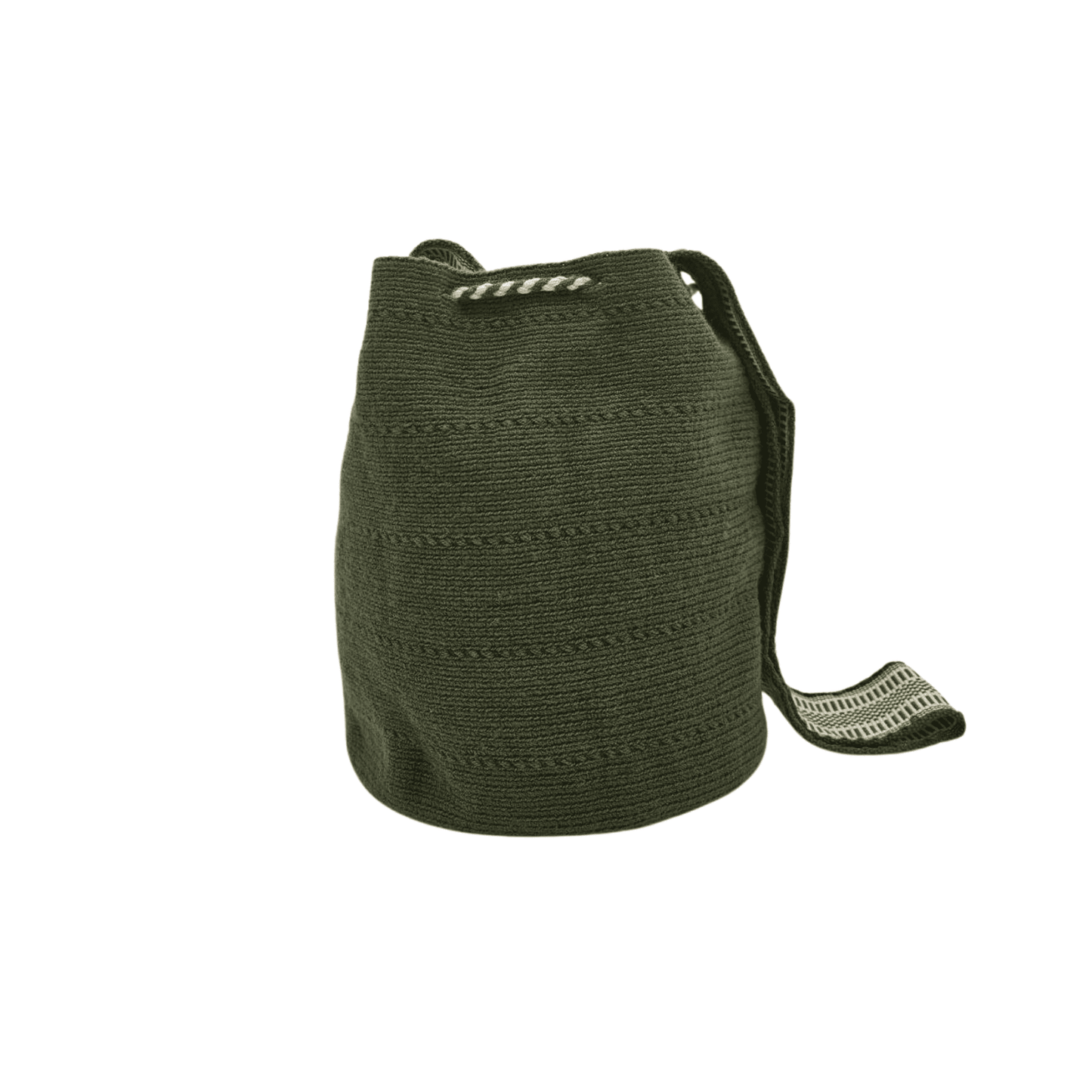 Solid green and beige Wayuu bag with geometric patterns