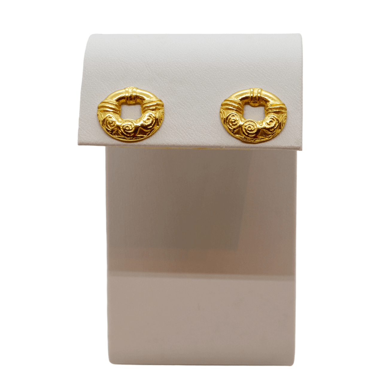 Handcrafted gold plated Carmen tiny studs earrings, inspired by ancient Colombian motifs. Ideal for daily wear or gifting on special occasions like Mother's Day, anniversaries, or birthdays