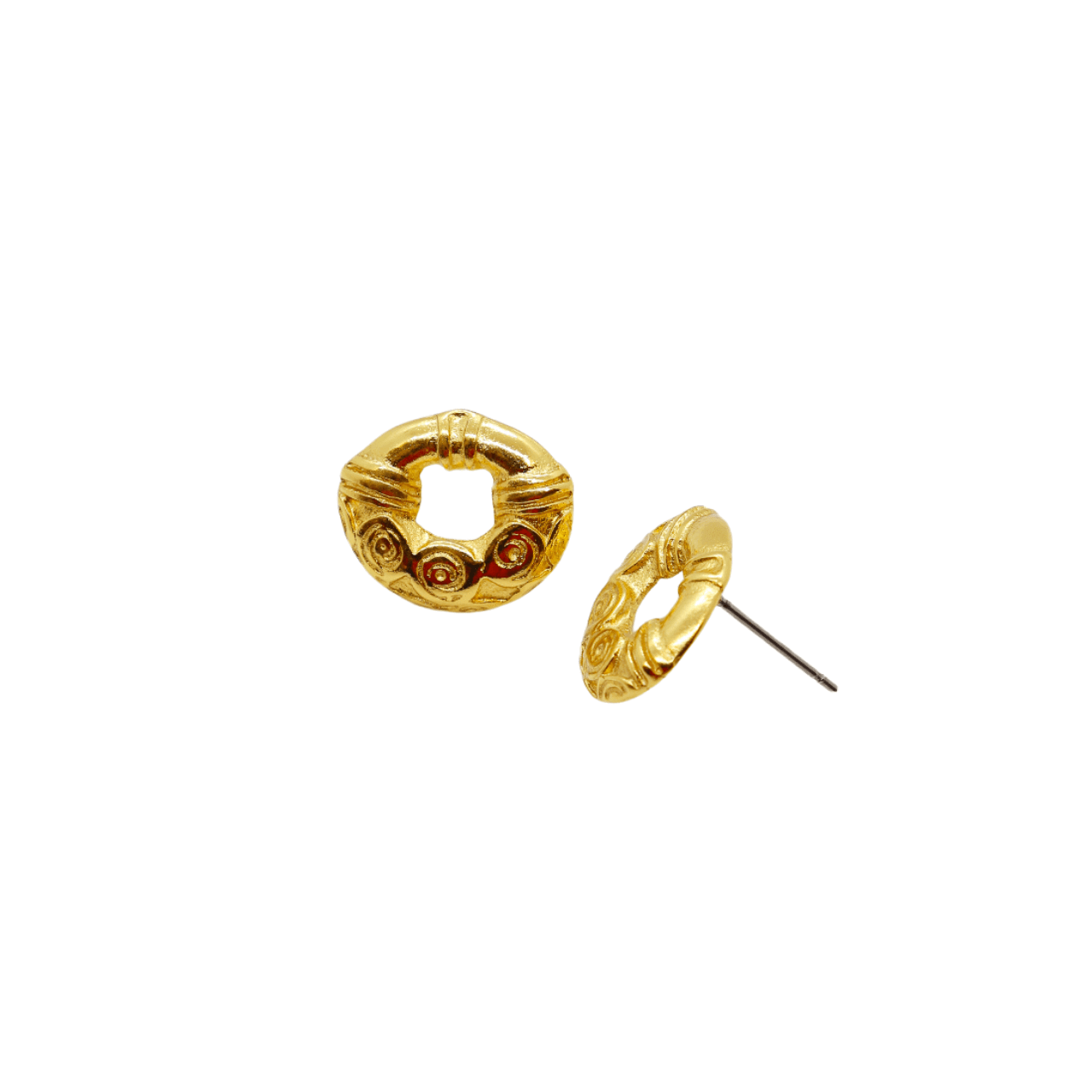 Handcrafted gold plated Carmen tiny studs earrings, inspired by ancient Colombian motifs. Ideal for daily wear or gifting on special occasions like Mother's Day, anniversaries, or birthdays