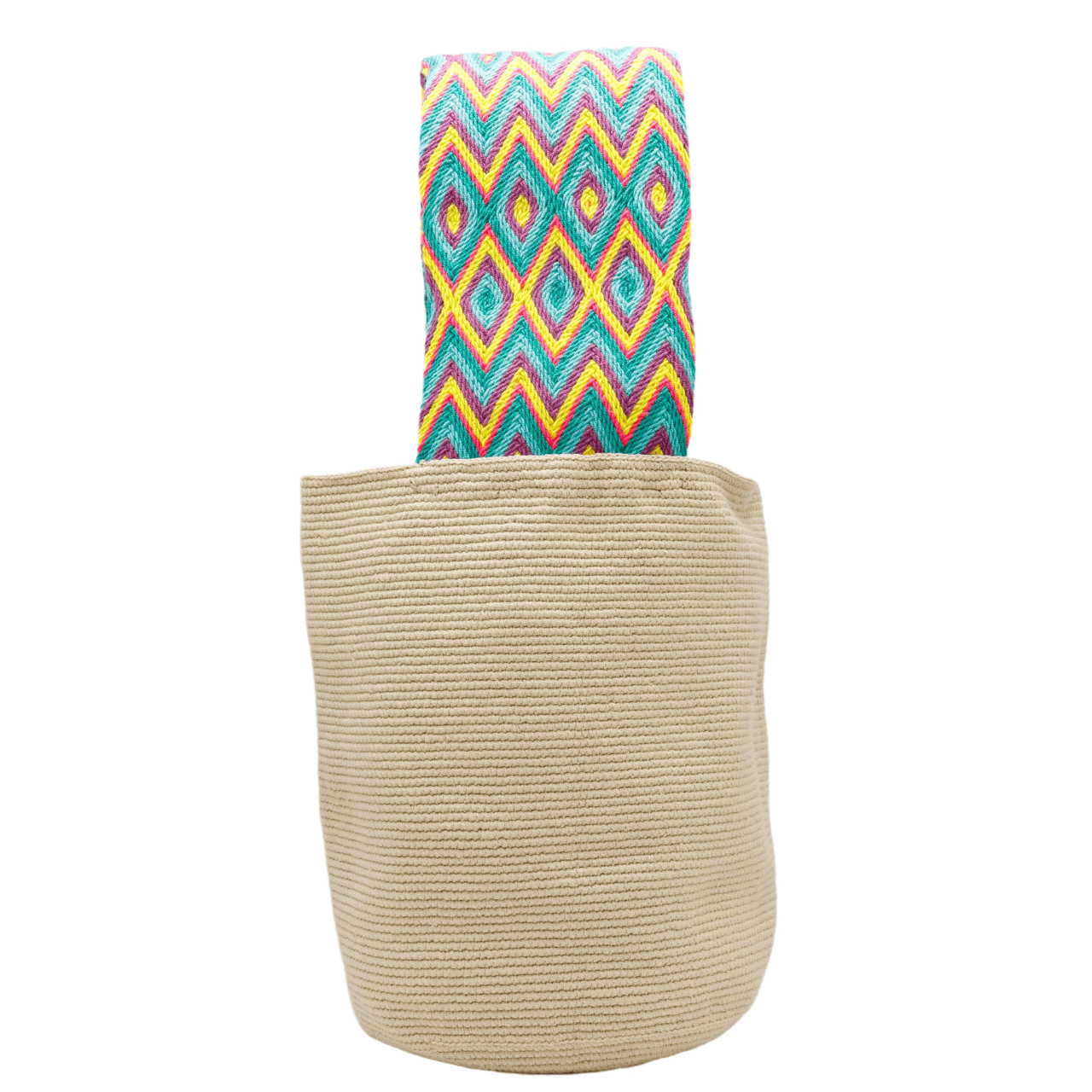 Feray Bucket Bag - Solid Beige with Short Wide Handle in Vibrant Colors. Wear as Shoulder Strap or Purse.