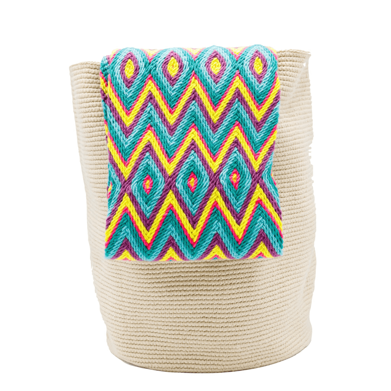 Feray Bucket Bag - Solid Beige with Short Wide Handle in Vibrant Colors. Wear as Shoulder Strap or Purse.