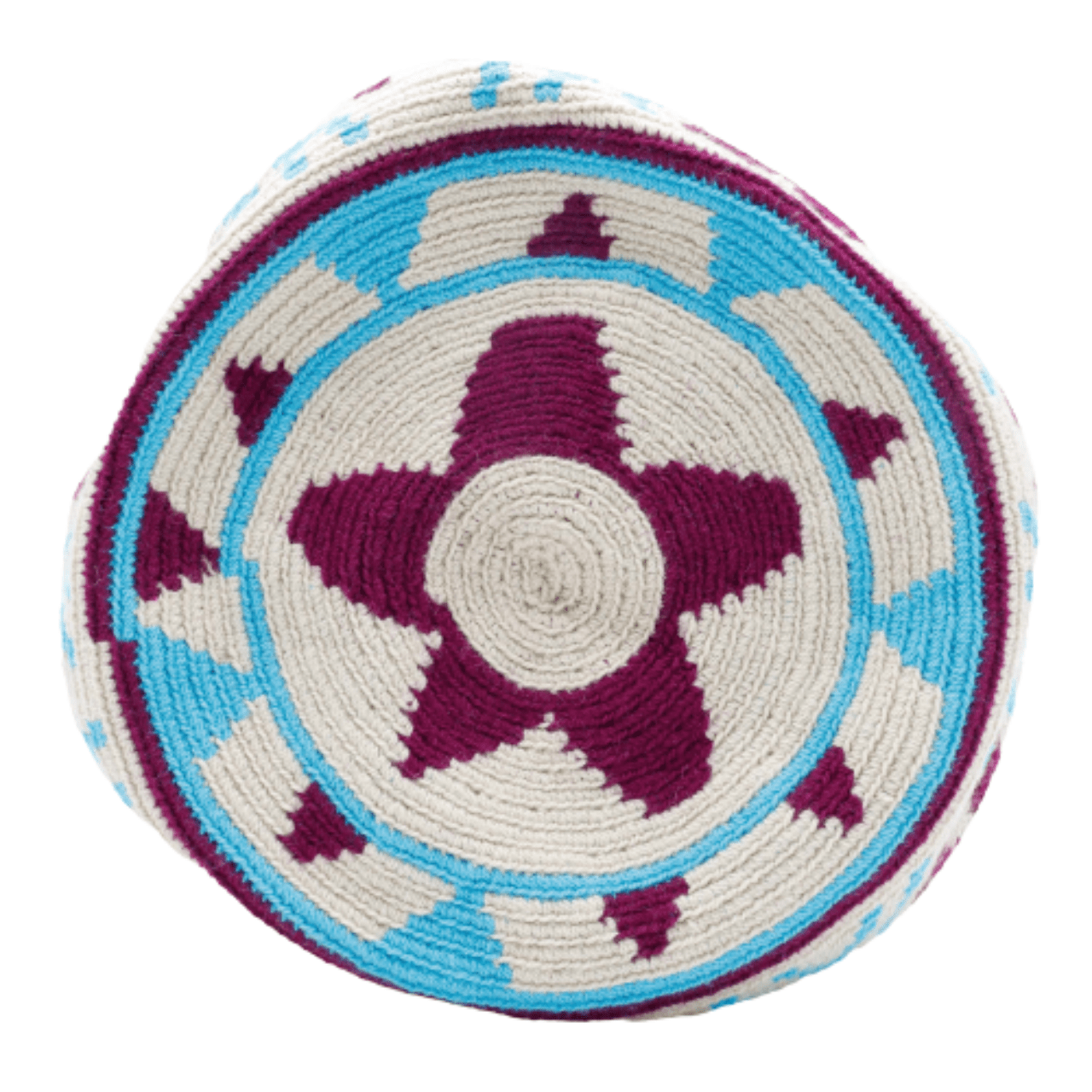 Demi Large Tote Bag for Women in Aqua, Beige, and Magenta with Intricate Design, Braided Handles, Tassels, and Pom Poms.