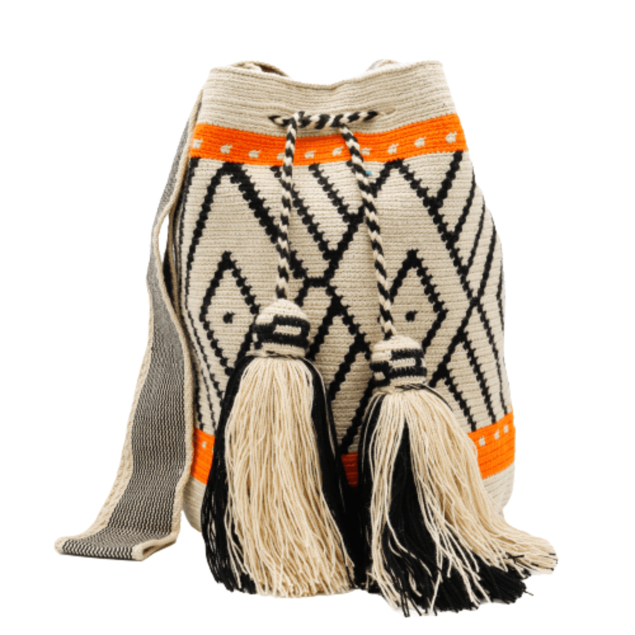 Enhance your style with the captivating Eira Wayuu Bag featuring a beautiful combination of beige, black, and orange. Adorned with a stunning pattern, this Wayuu bag remains a beloved choice, adding a touch of timeless charm to any outfit.
