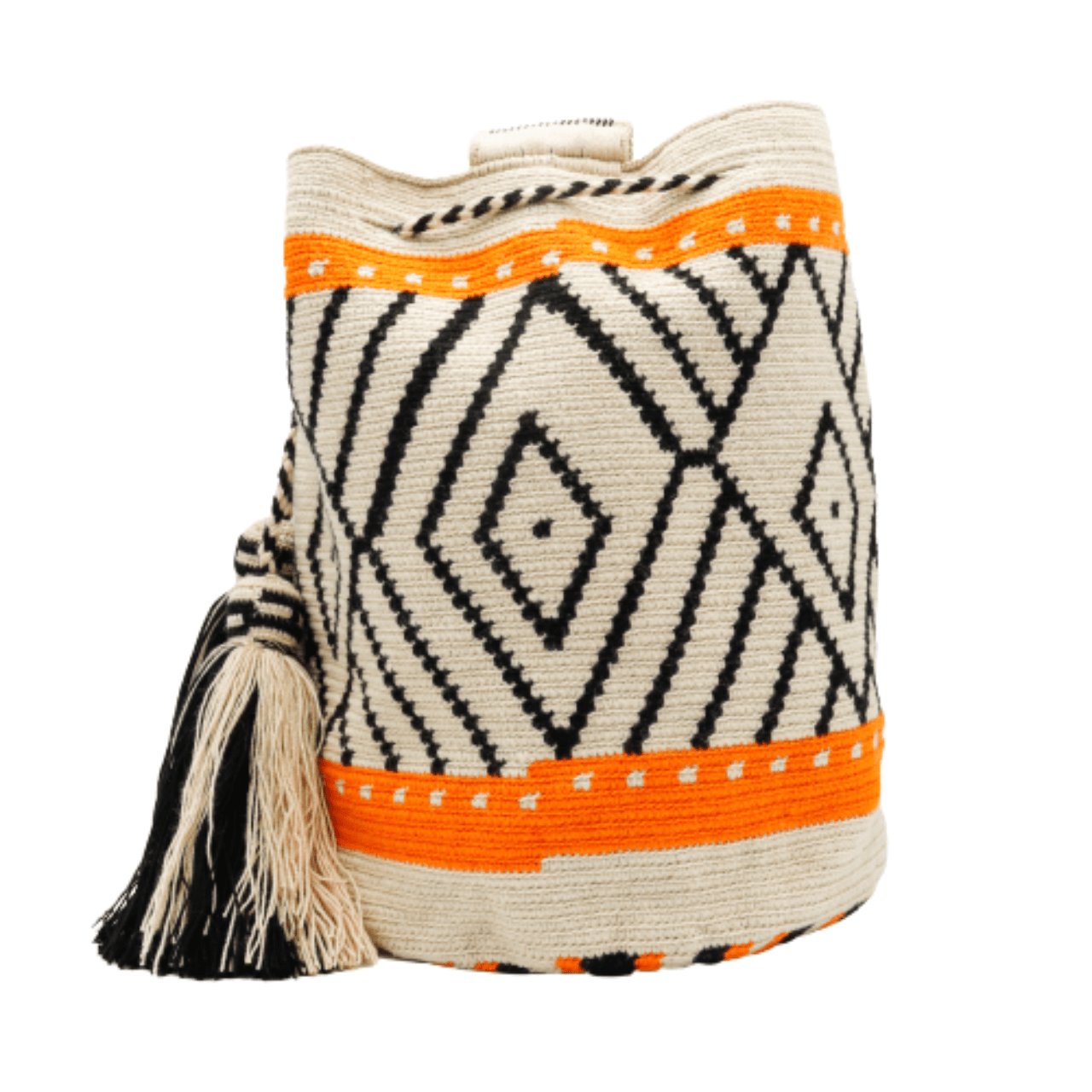 Enhance your style with the captivating Eira Wayuu Bag featuring a beautiful combination of beige, black, and orange. Adorned with a stunning pattern, this Wayuu bag remains a beloved choice, adding a touch of timeless charm to any outfit.