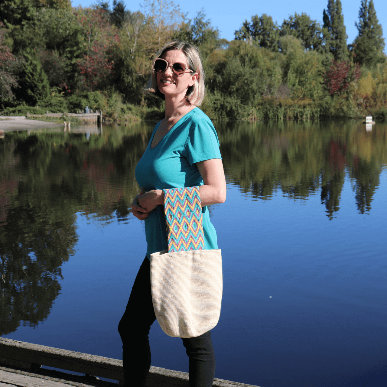 Feray Bucket Bag - Solid Beige with Short Wide Handle in Vibrant Colors. Wear as Shoulder Strap or Purse.