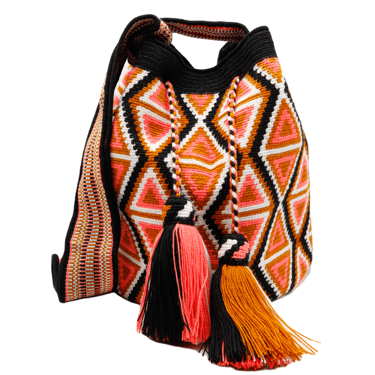 Experience the vibrancy of the Florence Wayuu Bag, meticulously handmade by an expert artisan from Colombia, showcasing exceptional craftsmanship and striking colors.