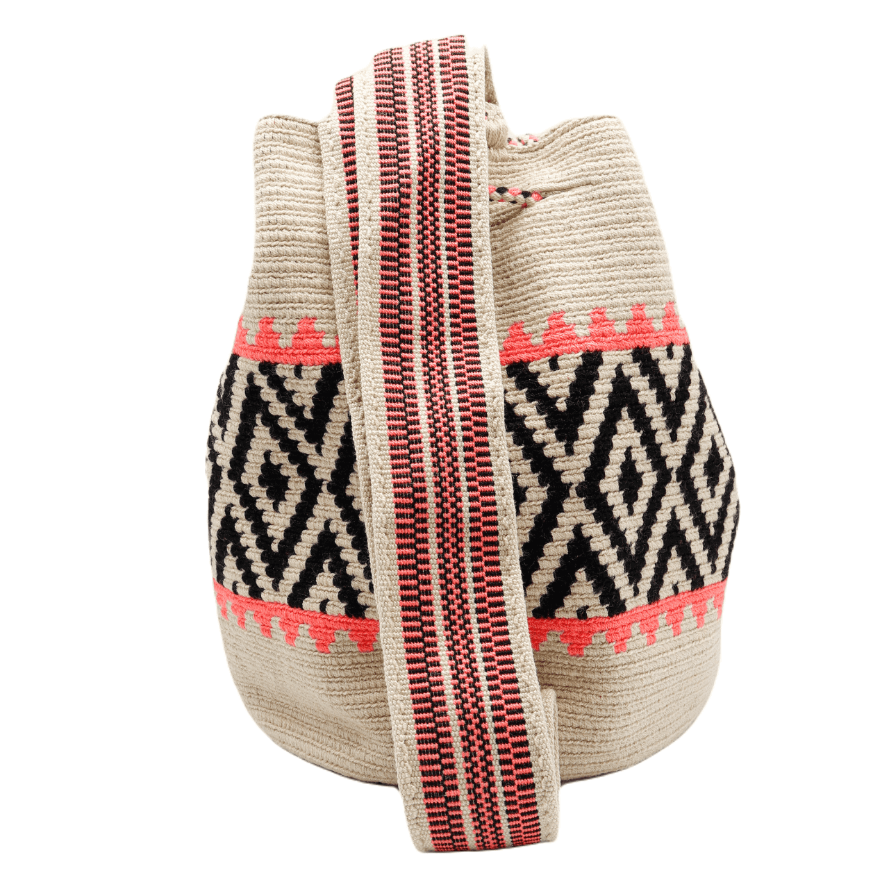 Handmade Gaby Wayuu Bag in Beige, Black, and Pink Shades