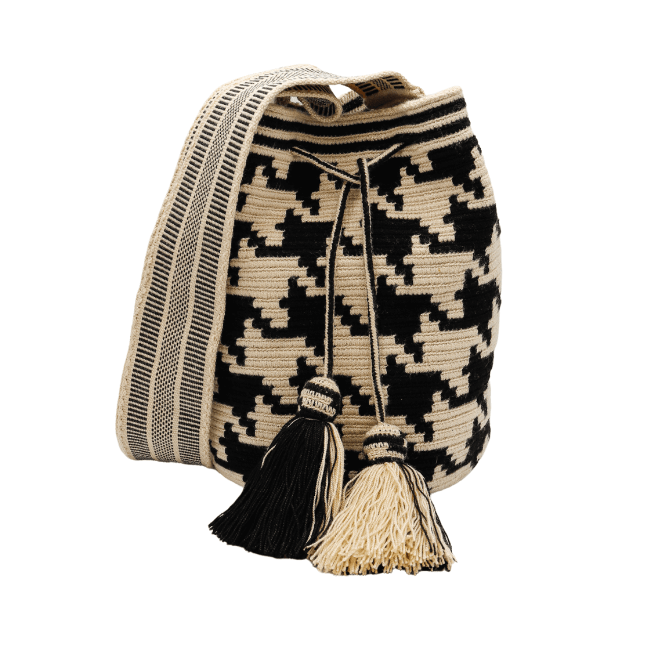 Juana Wayuu Bag-Origin Colombia: Neutral Black and Beige, Handcrafted Elegance