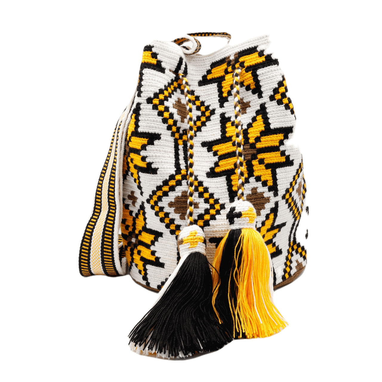 Experience the excellence of the Lau Wayuu Bag in white, yellow, and black shades. Meticulously crafted with top-quality materials, this bag showcases exceptional craftsmanship. Shop now for a stylish addition to your collection.