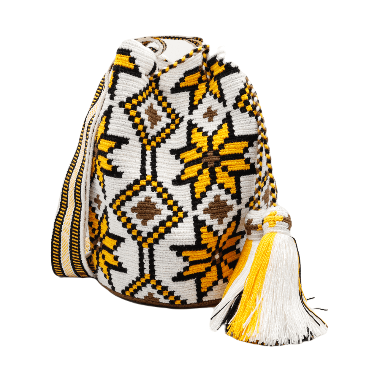 Experience the excellence of the Lau Wayuu Bag in white, yellow, and black shades. Meticulously crafted with top-quality materials, this bag showcases exceptional craftsmanship. Shop now for a stylish addition to your collection.