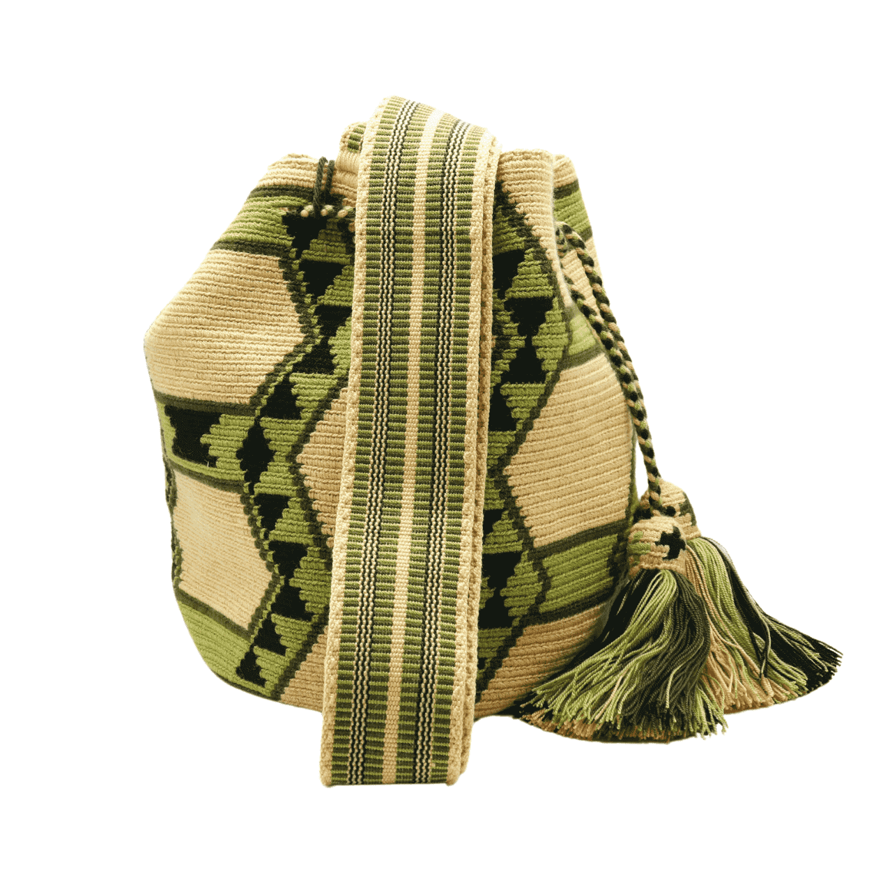 Lottie Wayuu Bag - A favorite choice, handcrafted in Colombia, featuring a stunning combination of beige and greens with a unique and captivating pattern.