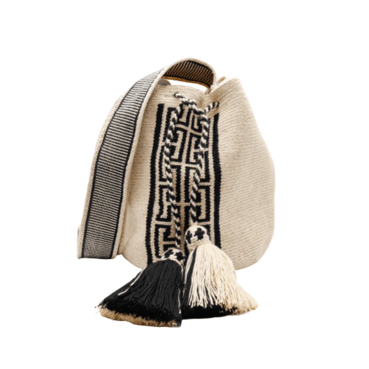 Mabel Wayuu Bag - Authentic Colombian Design - Neutral Black and Beige Colors - A Chic Accessory Bringing a Piece of Colombia's Culture