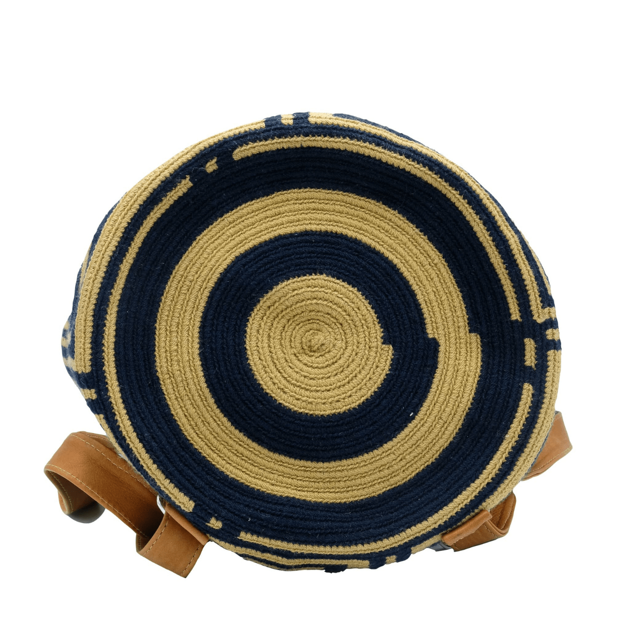 A stylish and durable Minca backpack featuring a unique combination of Wayuu body design and genuine leather accents.