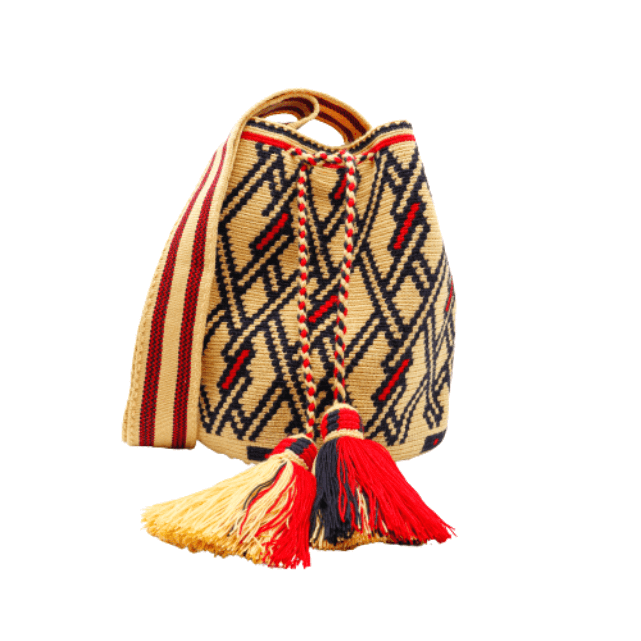 Nuna Wayuu Bag - Vanilla, Black, and Red Color Blend - Handcrafted Beauty and Elegance