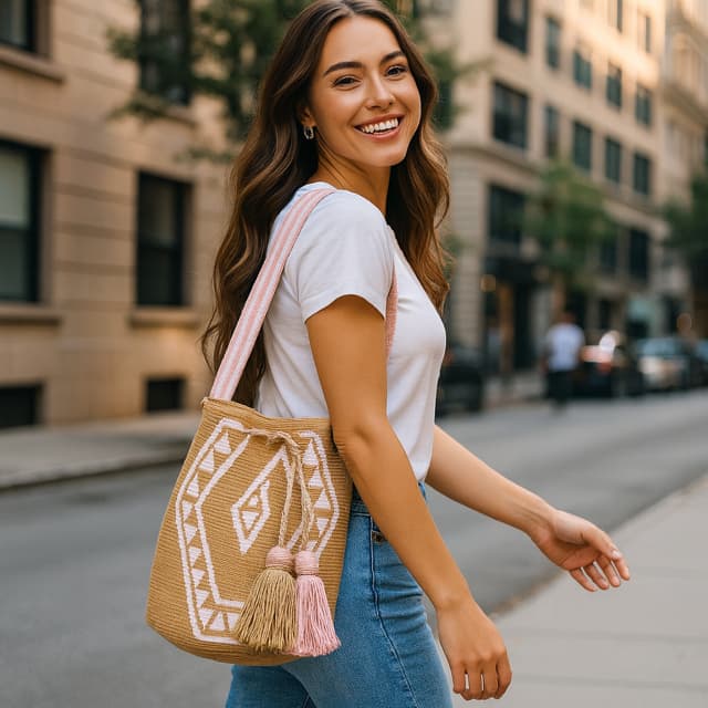 Handmade Rene Colombia Wayuu Bags in Brown and Pink Shades