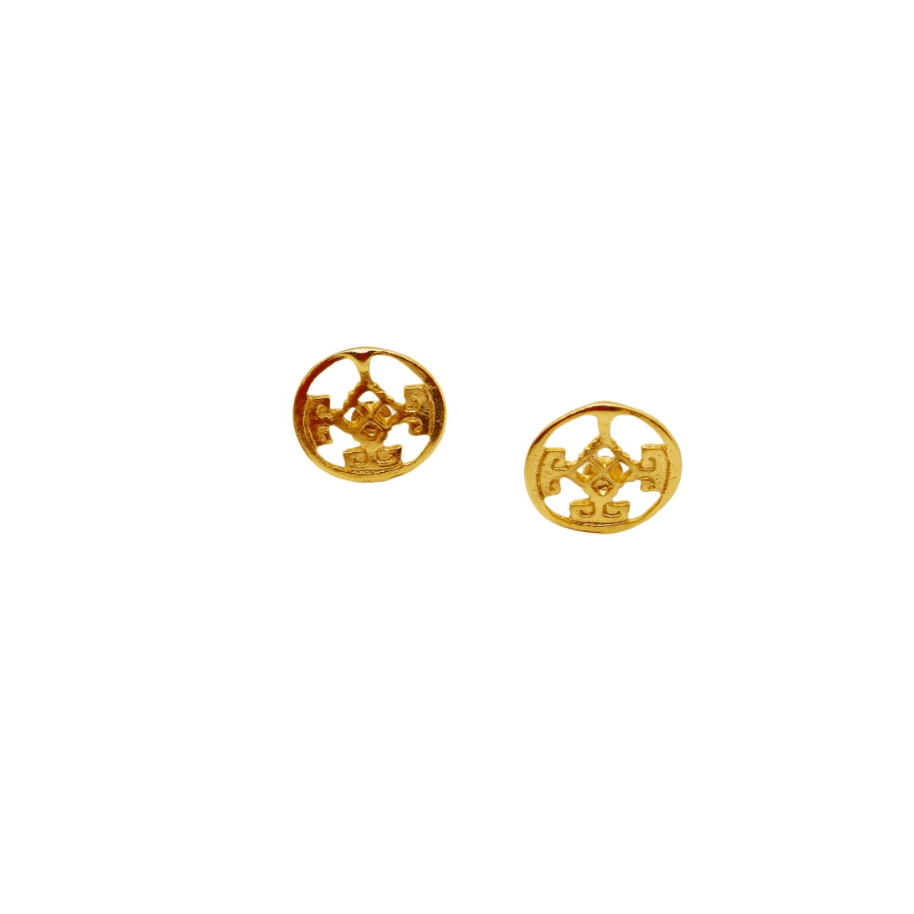 Handcrafted 24K gold plated studs earrings, inspired by ancient Pre-Colombian motifs. Ideal for daily wear or gifting on special occasions like Mother's Day, anniversaries, or birthdays