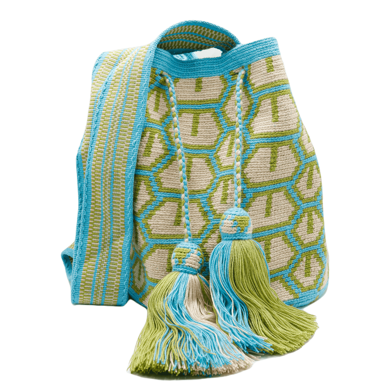 Urma Wayuu Bag-Origin Colombia: Aqua and Tea Green Shades, Handcrafted Beauty