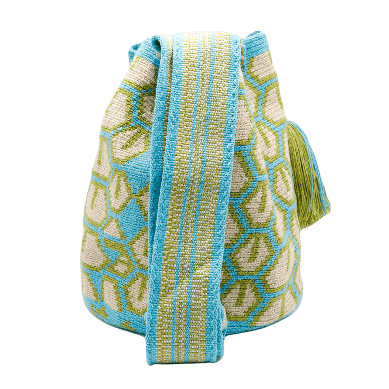 Urma Wayuu Bag-Origin Colombia: Aqua and Tea Green Shades, Handcrafted Beauty