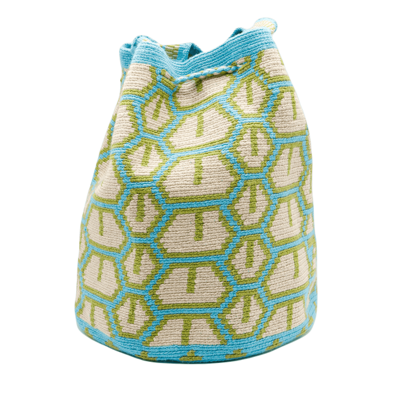 Urma Wayuu Bag-Origin Colombia: Aqua and Tea Green Shades, Handcrafted Beauty