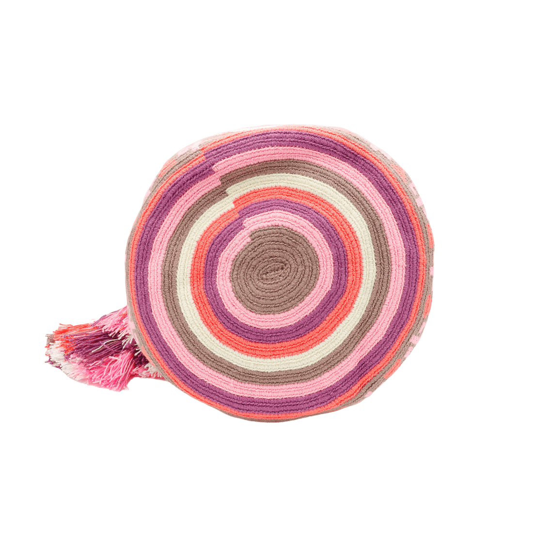 Colorful handmade Wayuu bag from Colombia, featuring intricate patterns and vibrant hues, showcasing traditional craftsmanship.