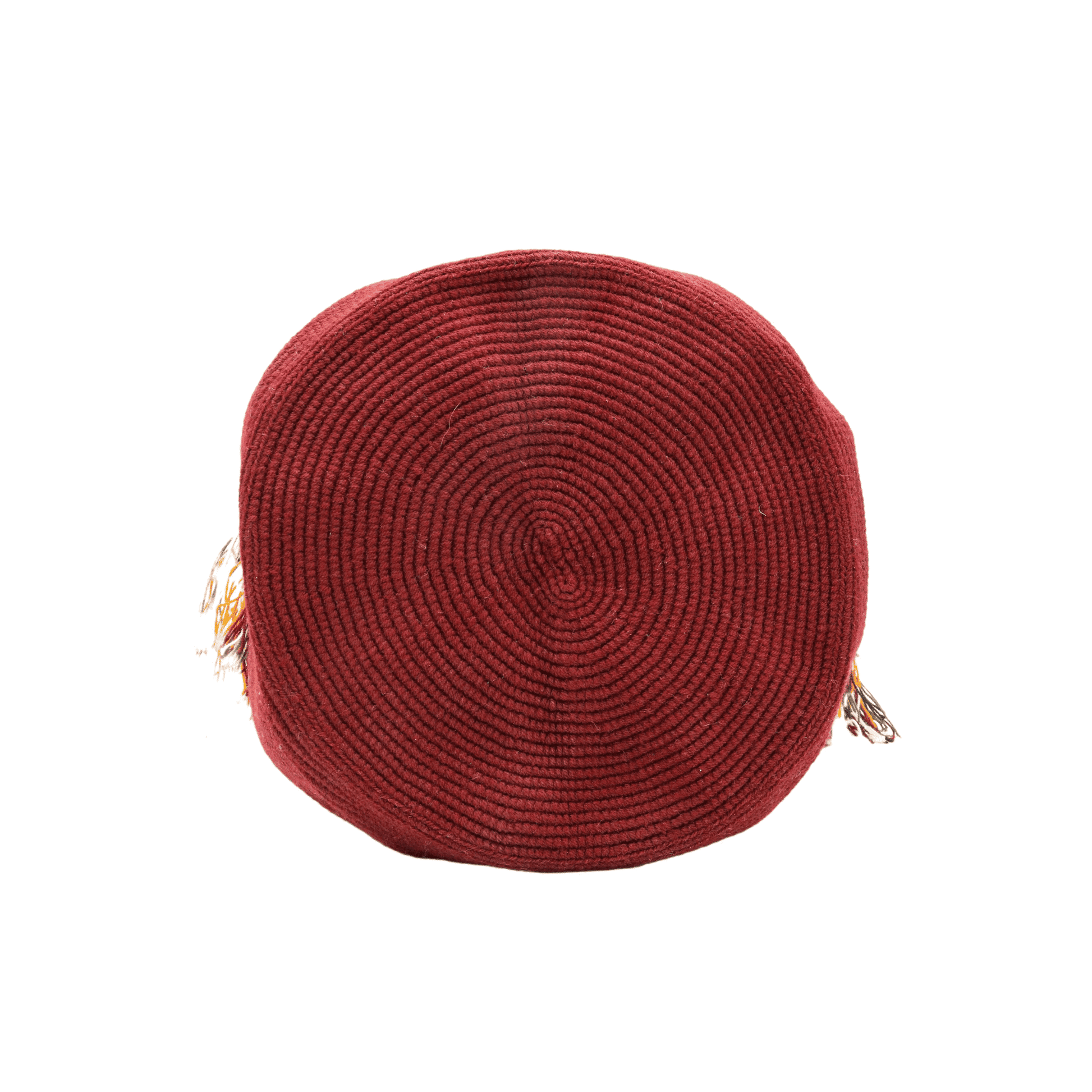 Lily Wayuu bag in solid burgundy with a macrame strap, handmade in Colombia.