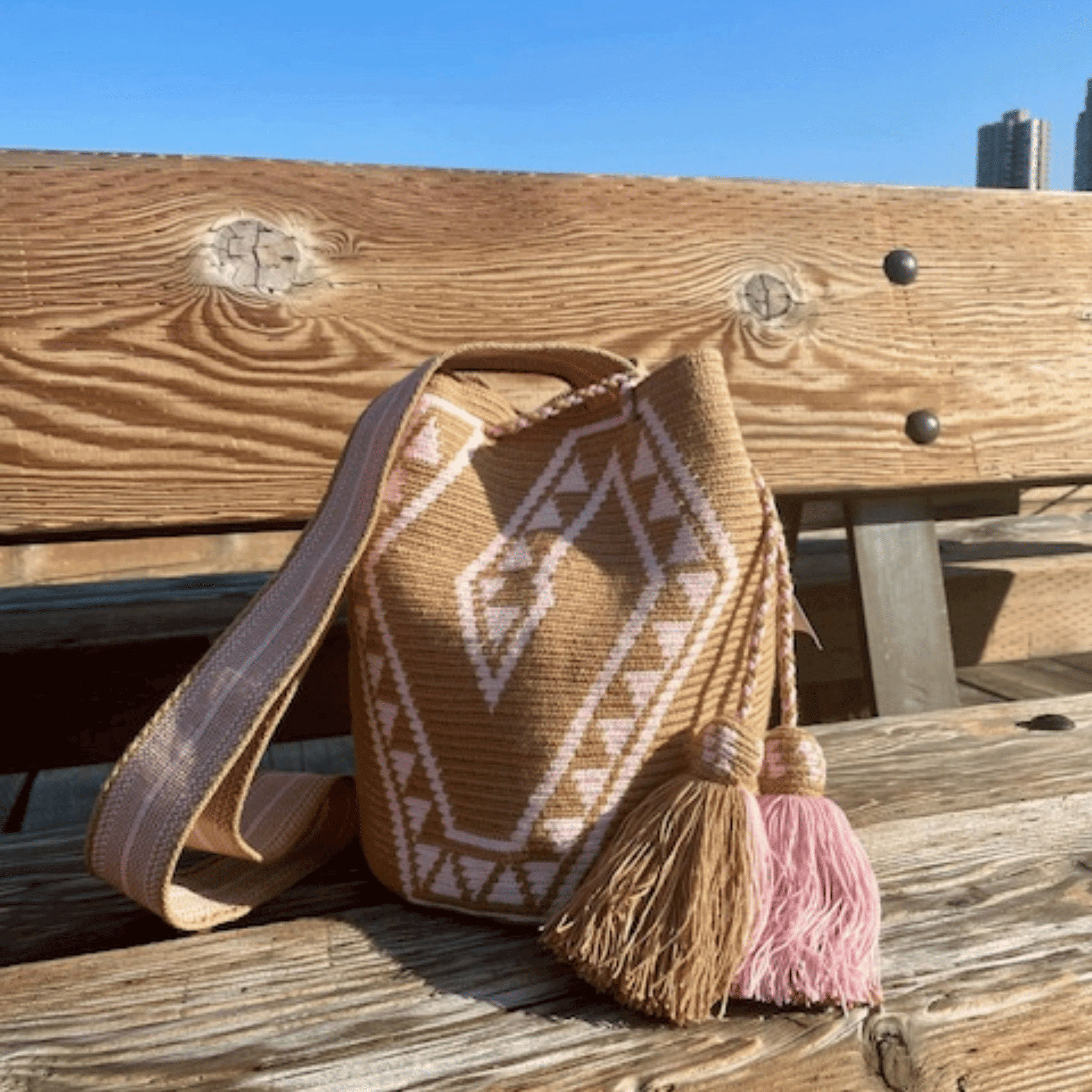 Handmade Rene Colombia Wayuu Bags in Brown and Pink Shades