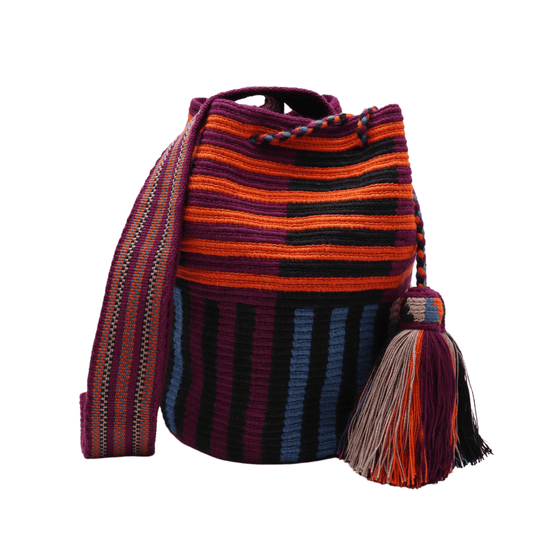 Embrace crochet bag artistry with this unique Wayuu Mochila bag in vibrant mixed colors and intricate pattern