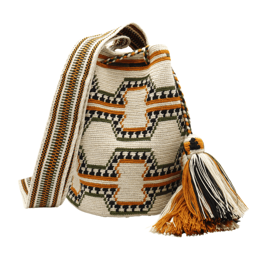 Basilia Colombian bags handmade by Wayuu artisans, feature earth tones and celebrate cultural heritage