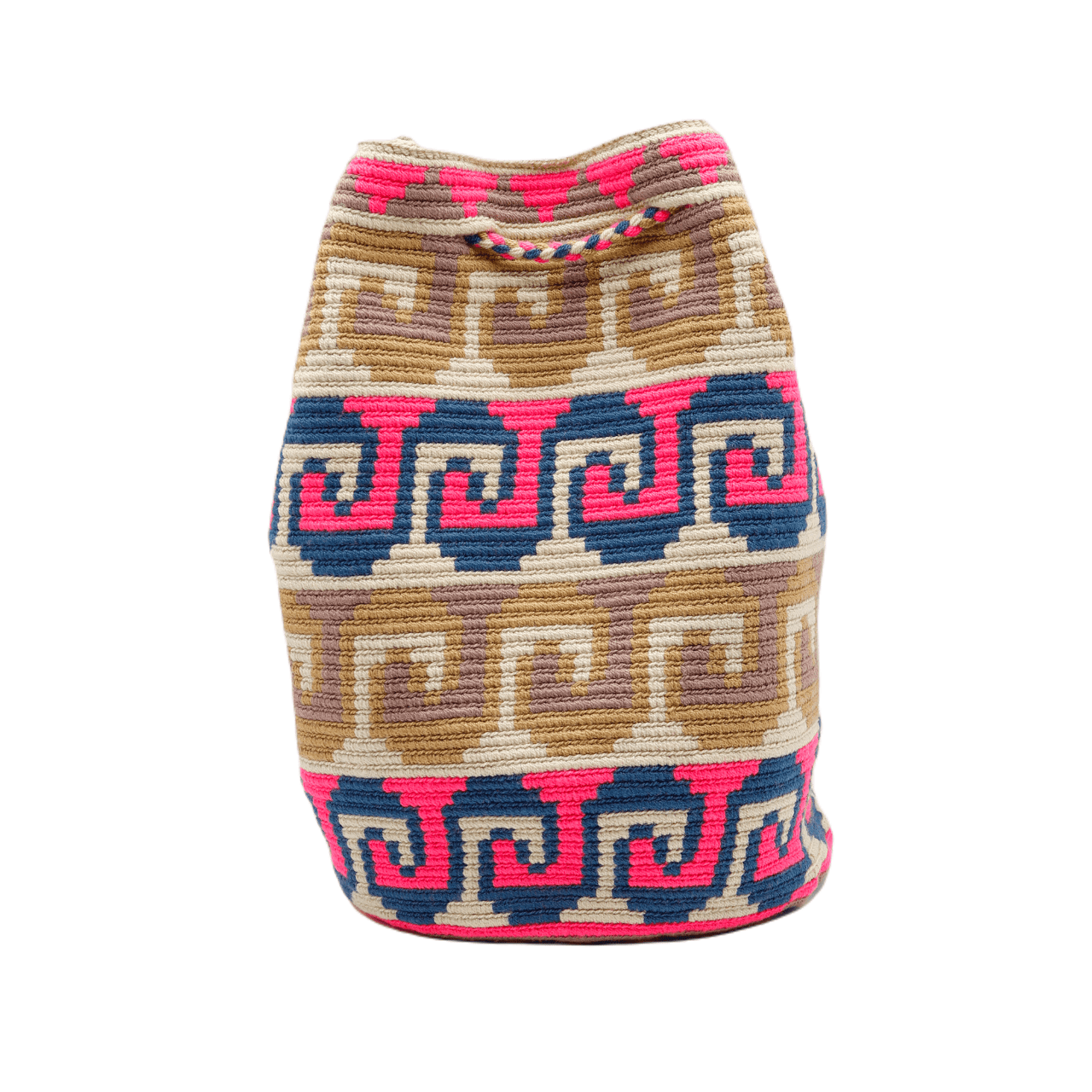 Shop the stylish Camilla Wayuu Bag featuring shades of beige, blue, and pink. This bag is the perfect everyday companion, providing ample space to carry all your essentials with ease and in fashionable style.