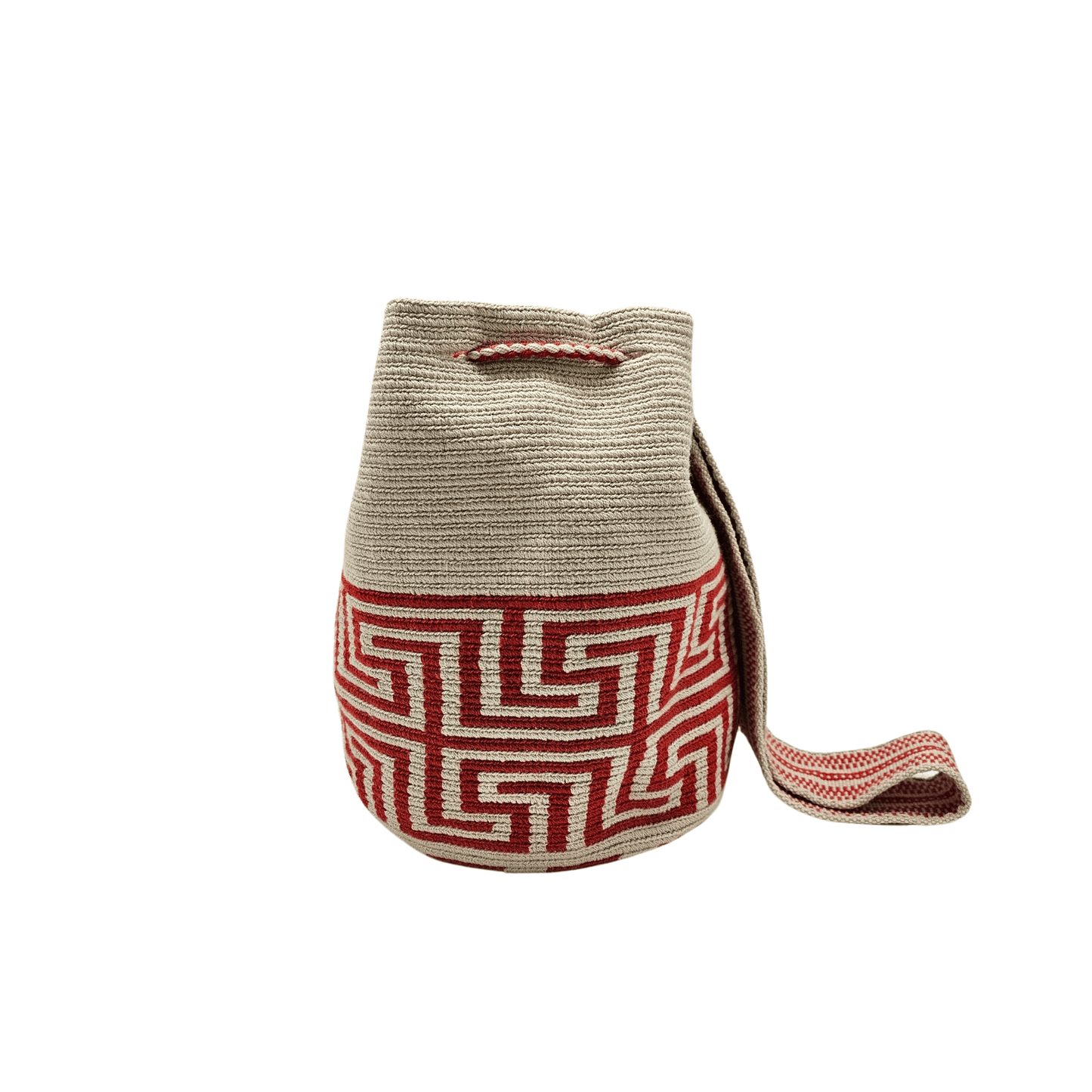 Handmade Wayuu bag by Wayuu artisans, this unique bag in beige and red tones with a pre-Columbian geometric design is perfect for everyday use