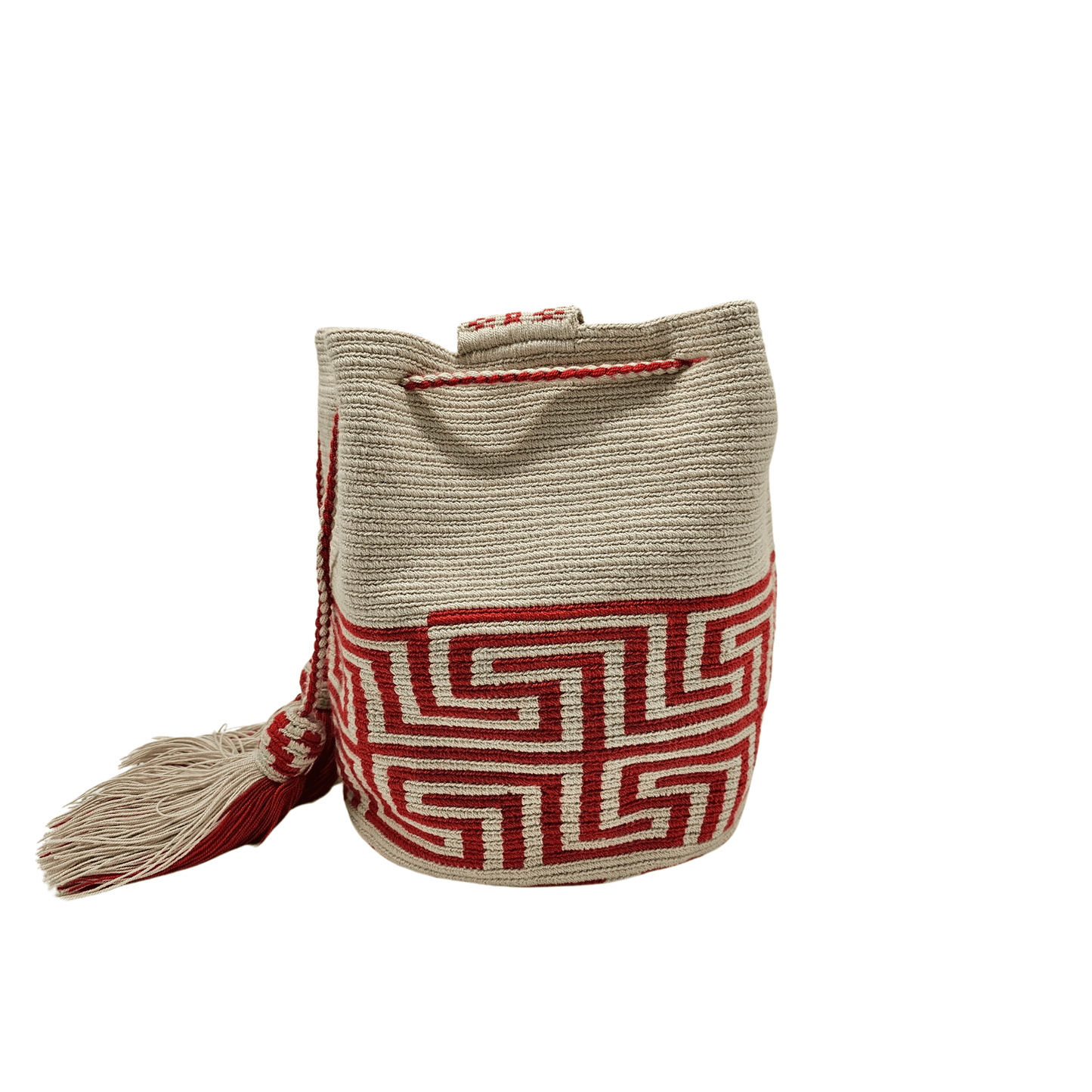 Handmade Wayuu bag by Wayuu artisans, this unique bag in beige and red tones with a pre-Columbian geometric design is perfect for everyday use