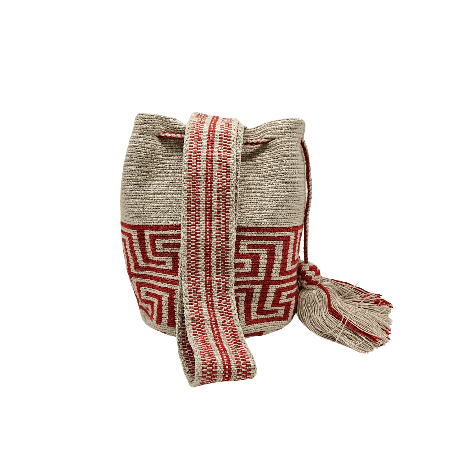 Handmade Wayuu bag by Wayuu artisans, this unique bag in beige and red tones with a pre-Columbian geometric design is perfect for everyday use