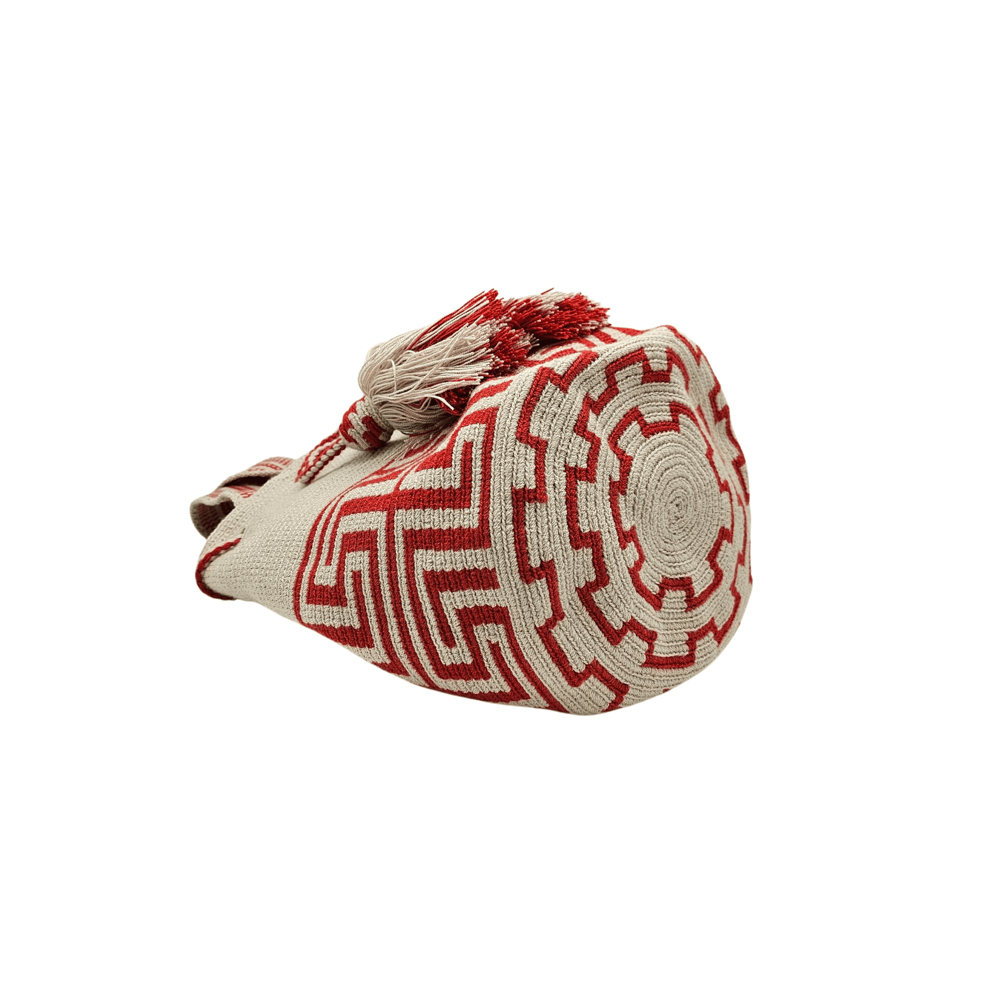 Handmade Wayuu bag by Wayuu artisans, this unique bag in beige and red tones with a pre-Columbian geometric design is perfect for everyday use