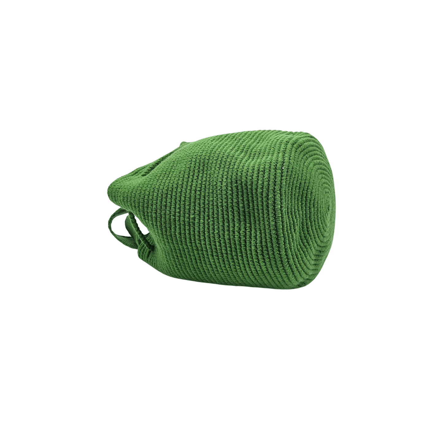 Medium-sized Wayuu bag in solid green color, featuring beautiful pom poms for drawstring closure.