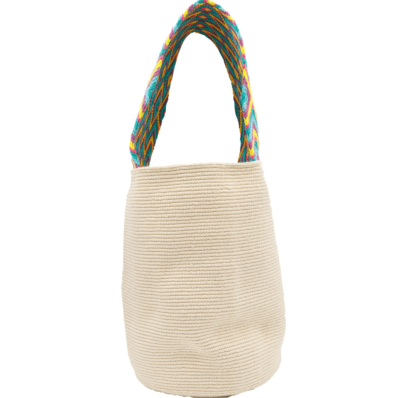 Feray Bucket Bag - Solid Beige with Short Wide Handle in Vibrant Colors. Wear as Shoulder Strap or Purse.