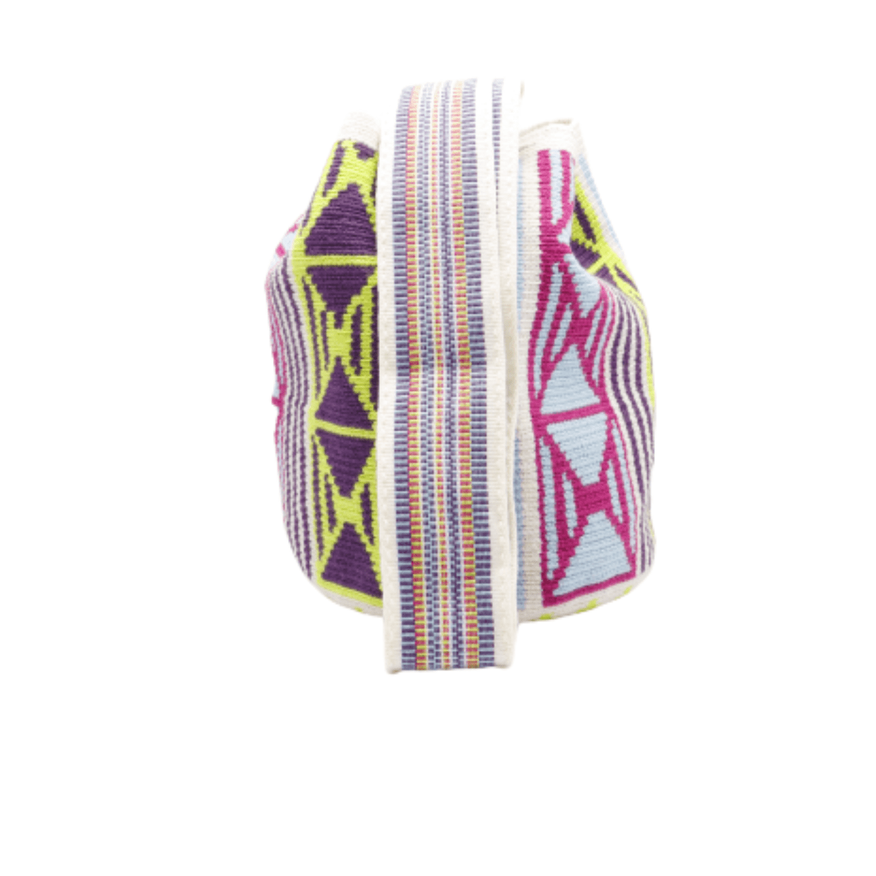 Emilia Wayuu Mochila- Stunning Blend of Plum, Blue, Moss Green, and Sky Blue over a Beige Background - Discover Colombian Artistry