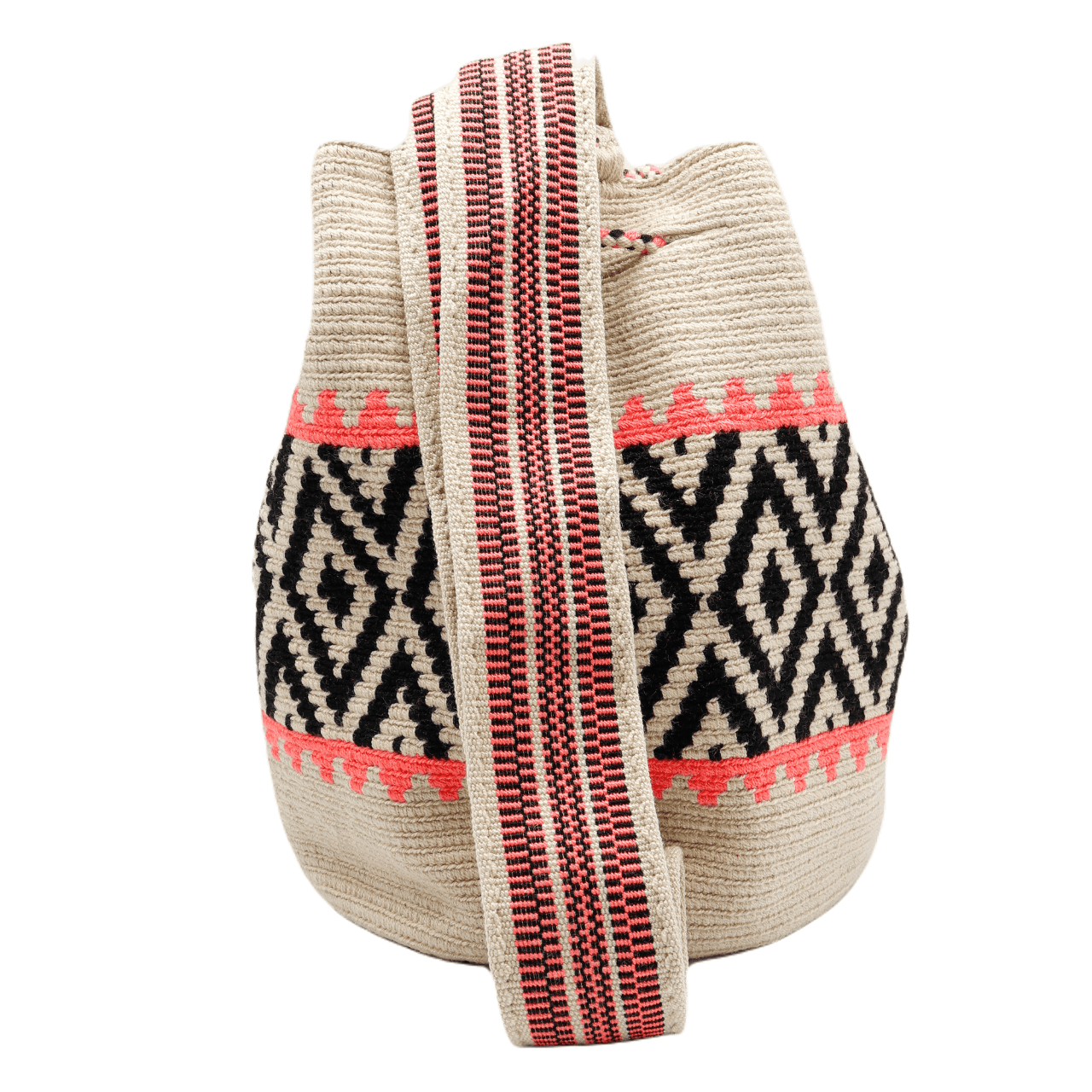 Handmade Gaby Wayuu Bag in Beige, Black, and Pink Shades