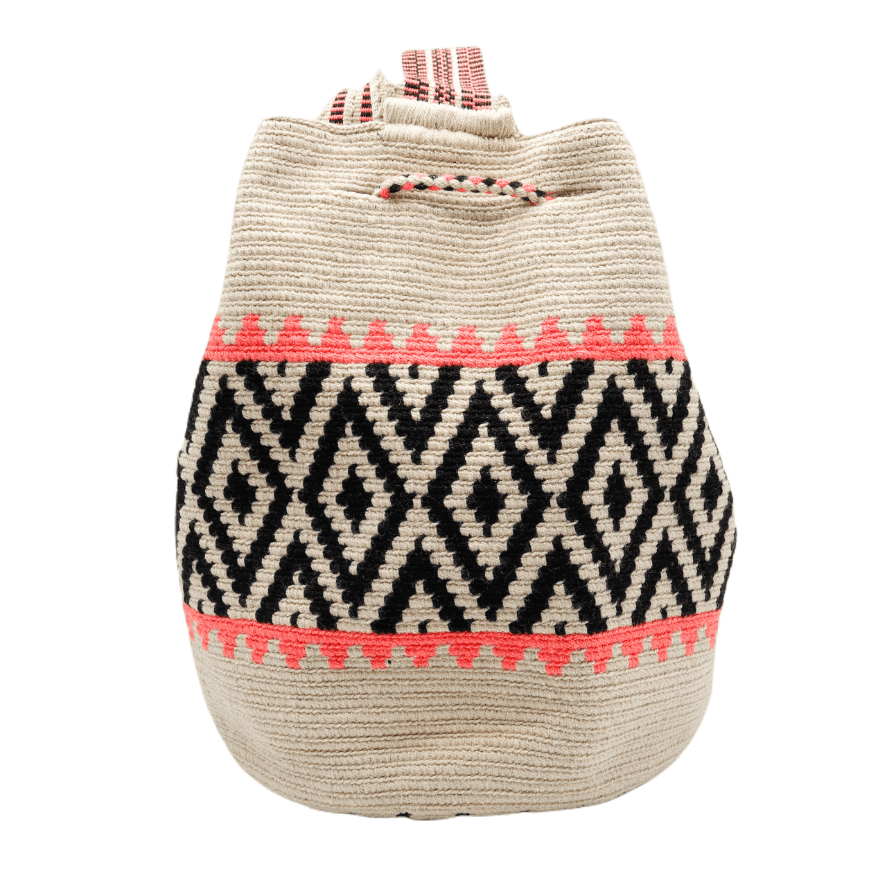 Handmade Gaby Wayuu Bag in Beige, Black, and Pink Shades