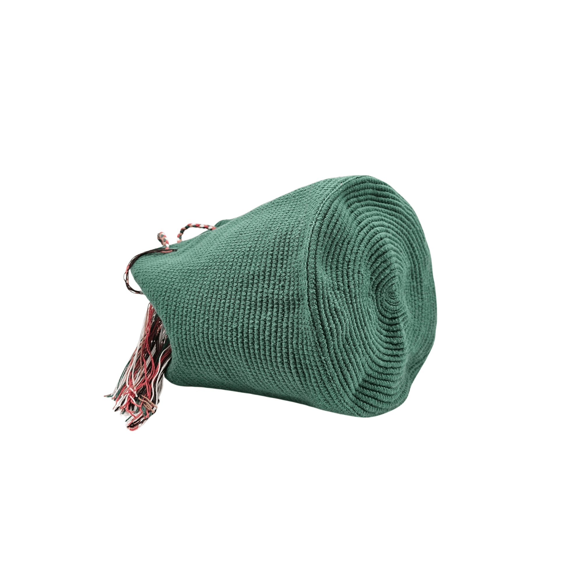 Solid green Wayuu bag with a beautiful macrame strap. Handmade by Colombian artisans, this unique piece adds a touch of elegance to any outfit. 