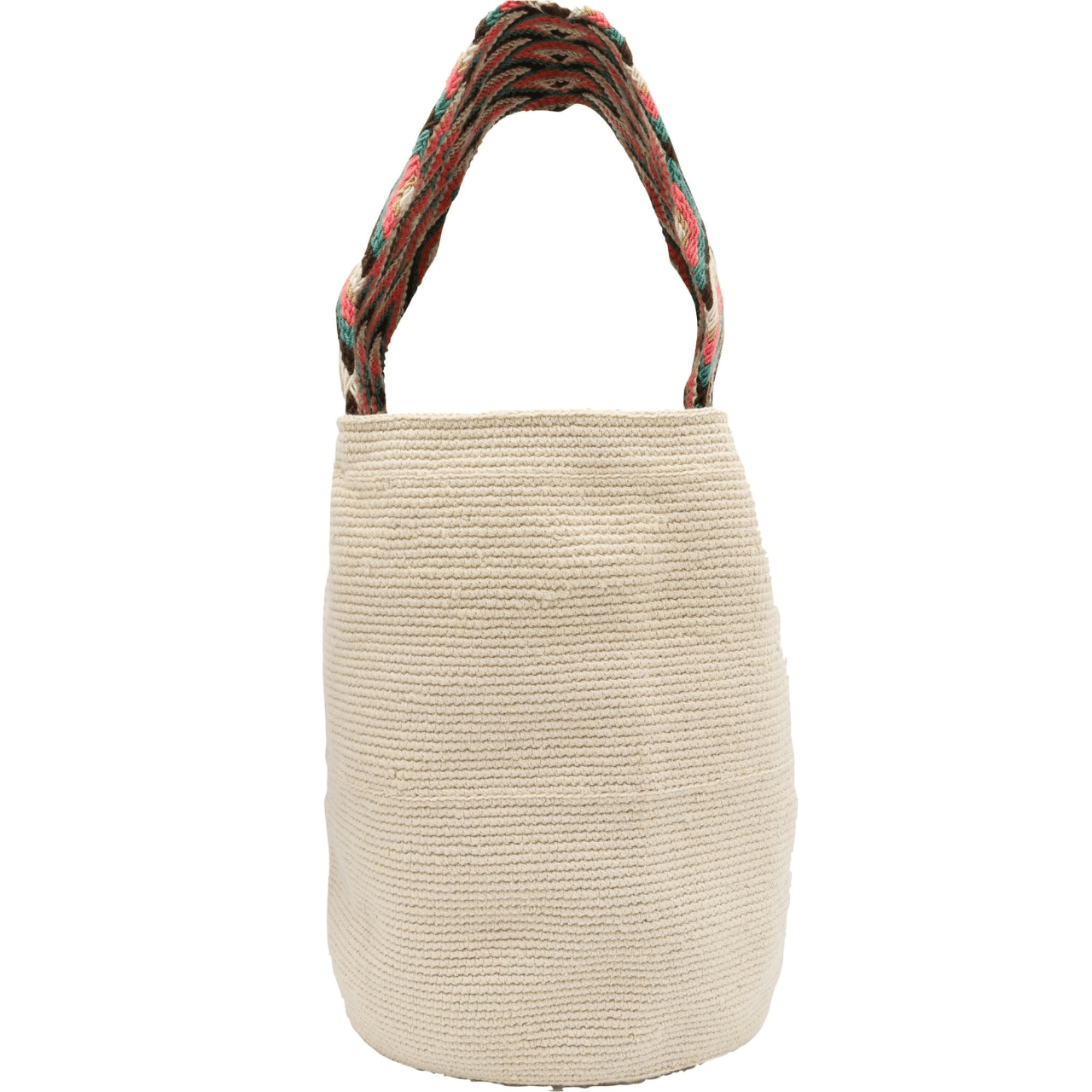 Handcrafted Hakira Crochet Bag with Short Macramé Handle and Beige Body – Uniquely Designed Crochet Bag with Distinctive Aesthetics
