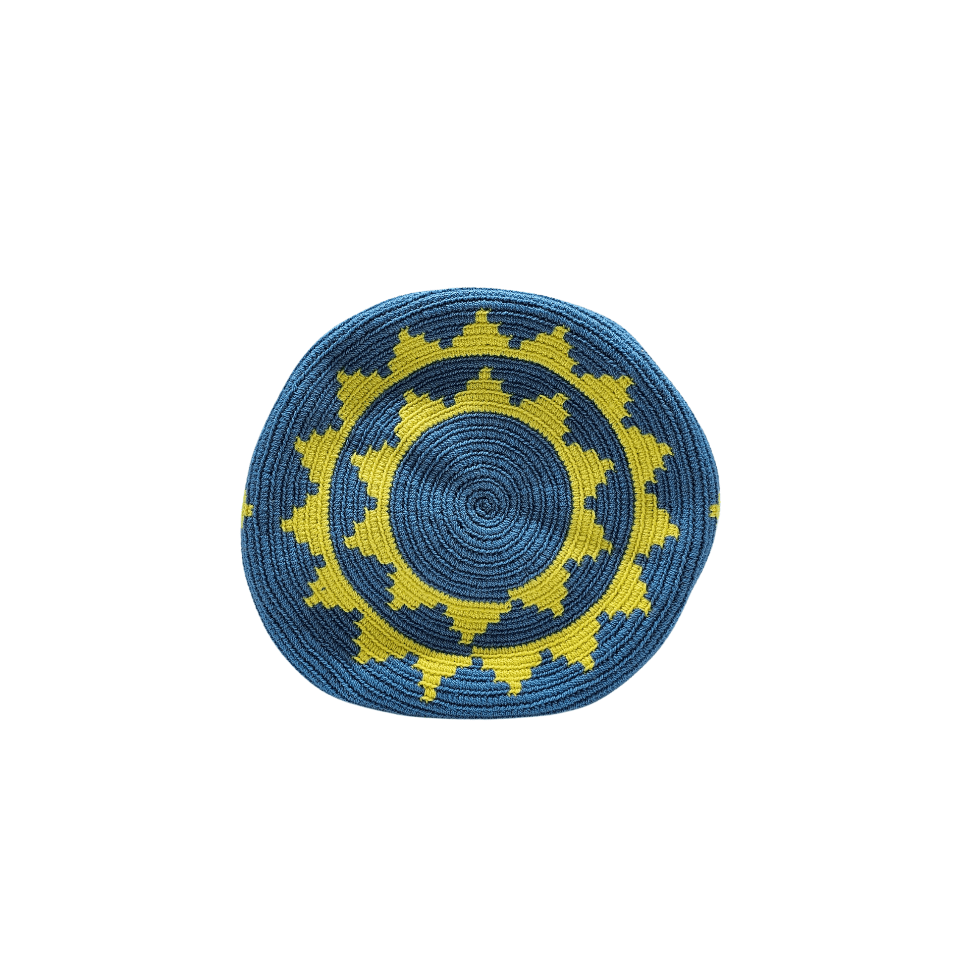 Handmade Wayuu bag by Wayuu artisans, this unique bag in cobalt blue and yellow with a flowers design is perfect for everyday use.