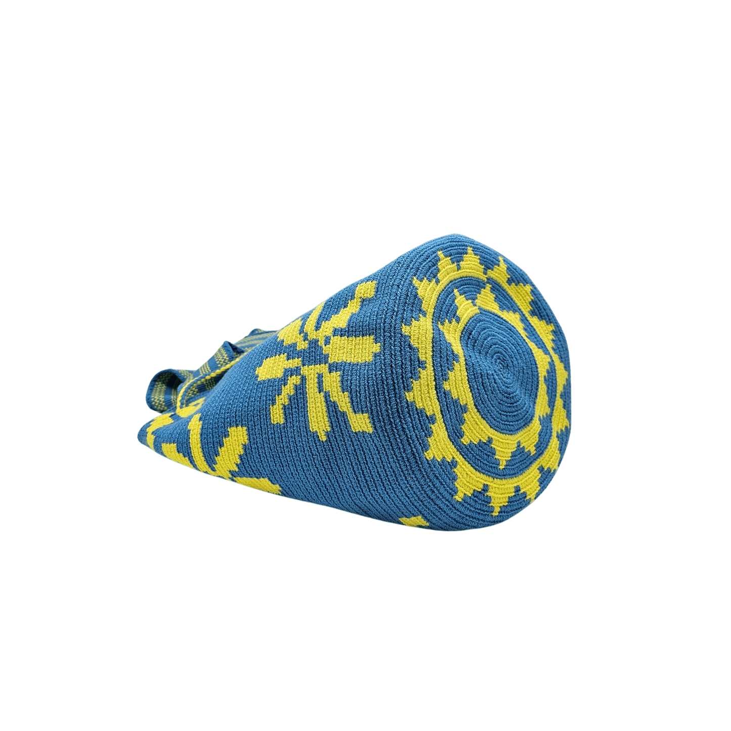 Handmade Wayuu bag by Wayuu artisans, this unique bag in cobalt blue and yellow with a flowers design is perfect for everyday use.