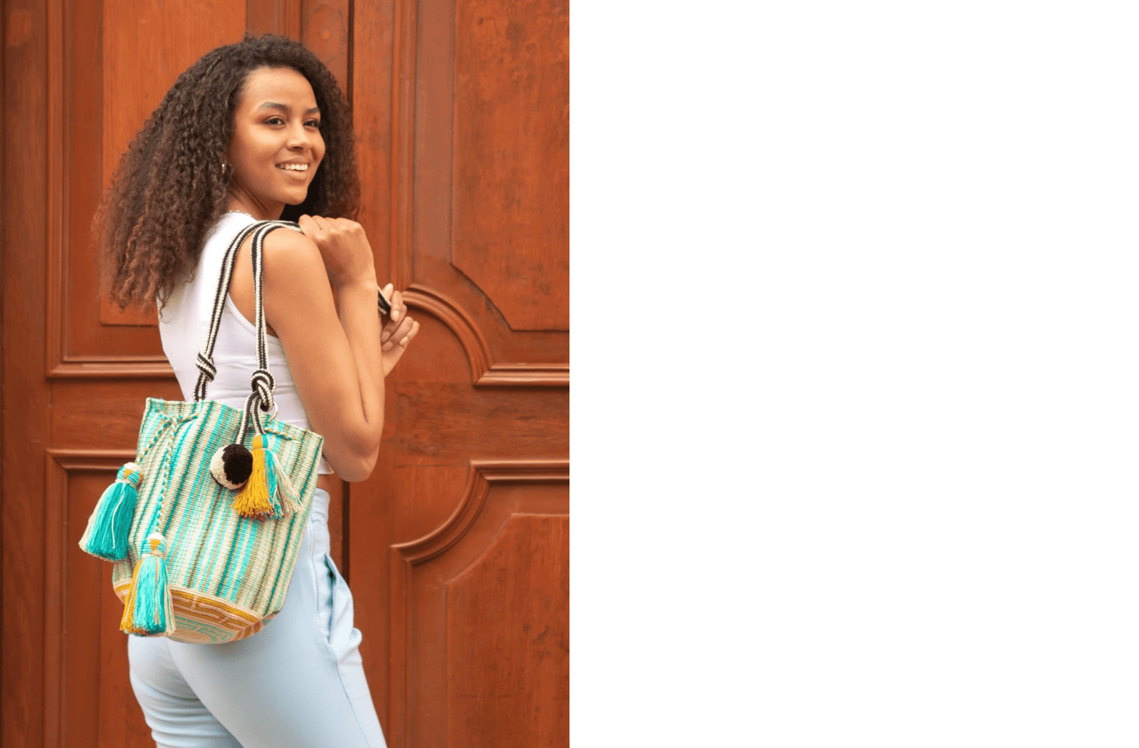 Handmade Wayúu bag in shades of blues , a one is a kind artisans made 