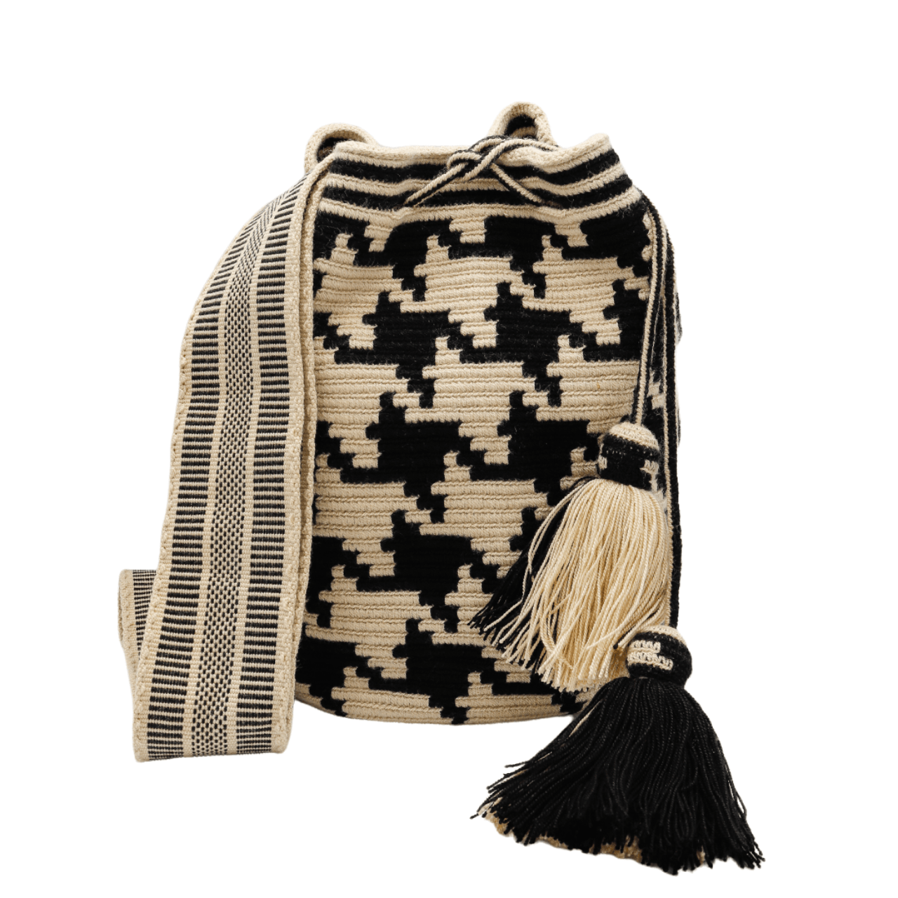 Juana Wayuu Bag-Origin Colombia: Neutral Black and Beige, Handcrafted Elegance