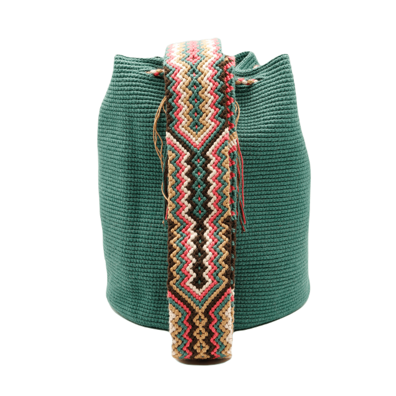 Liz Wayuu bag in sage green - Handmade crochet bag with intricate design, showcasing artisan craftsmanship from Colombia.