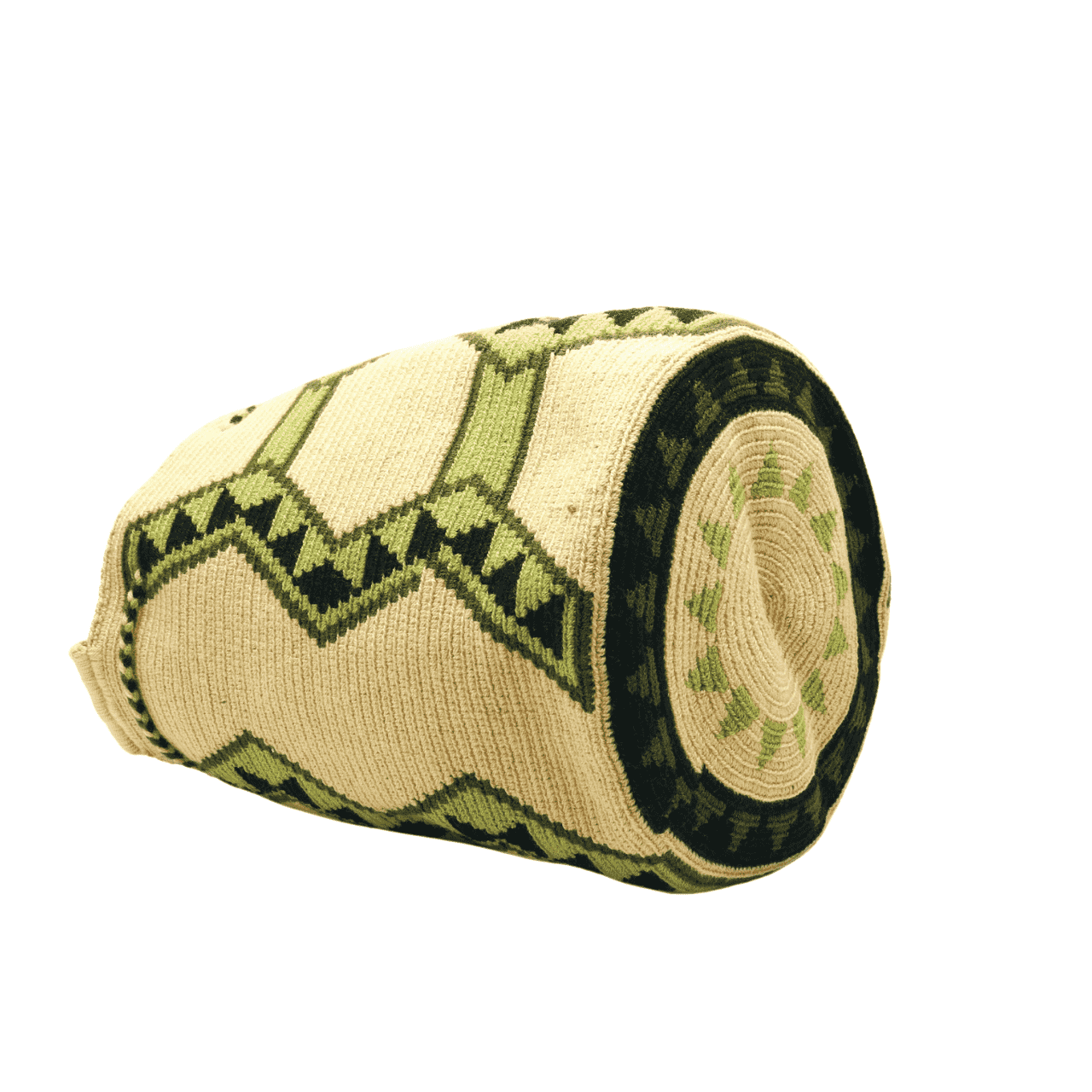Lottie Wayuu Bag - A favorite choice, handcrafted in Colombia, featuring a stunning combination of beige and greens with a unique and captivating pattern.