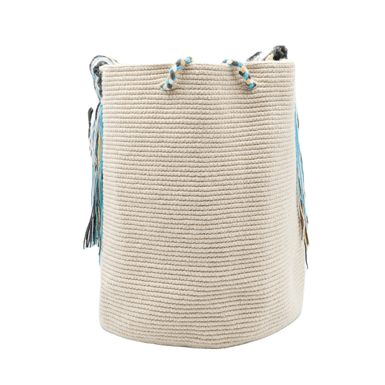 Luisa Wayuu Bag in beige color with a stunning macrame shoulder strap, showcasing exquisite craftsmanship and unique style