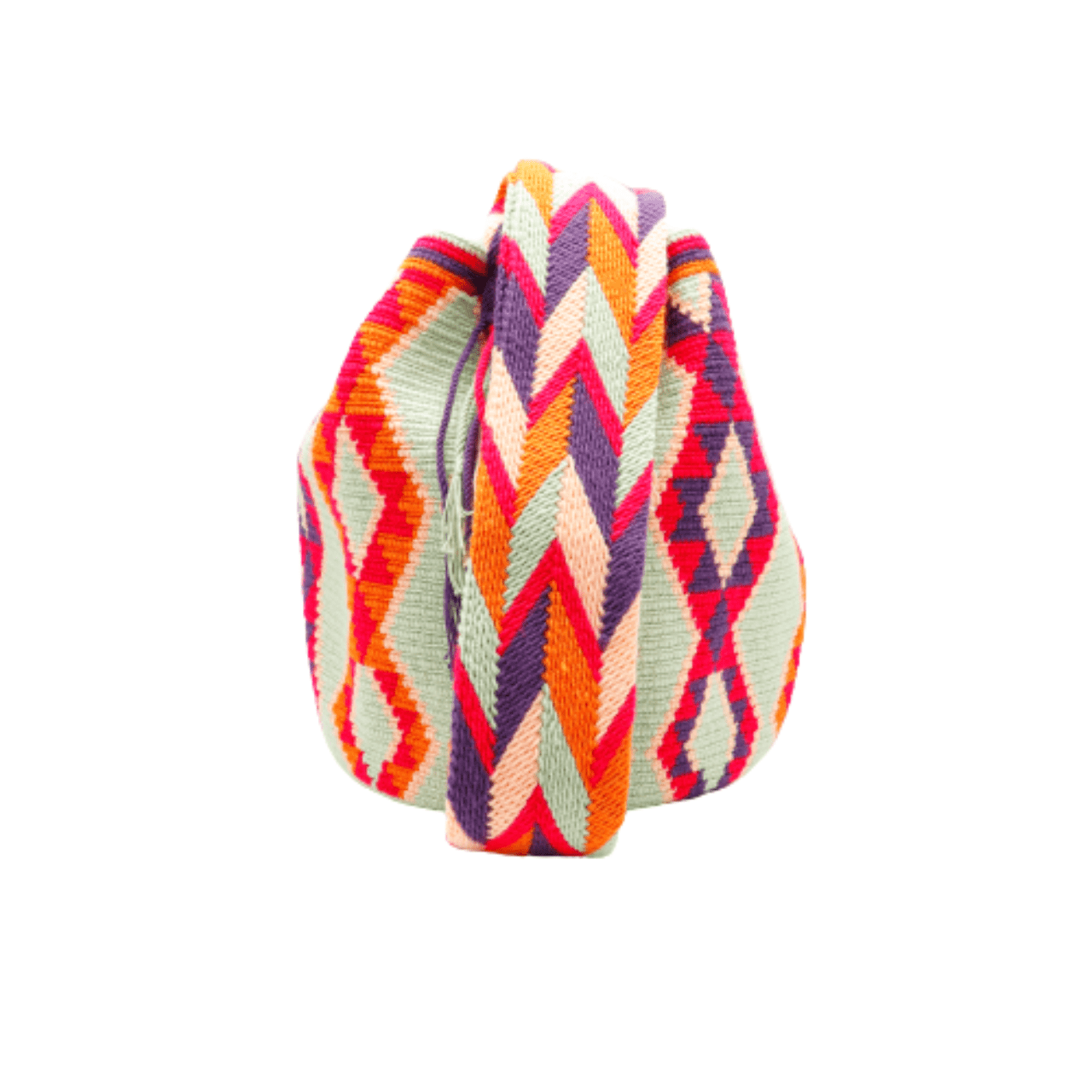 Lyali Wayuu Bag - Tea Green, Orange, Magenta, Peach, and Plum Colors - Exceptionally Unique Handcrafted Beauty